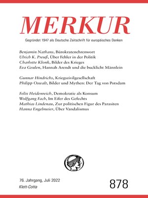 cover image of MERKUR Gegründet 1947 als Deutsche Zeitschrift für europäisches Denken--7/2022